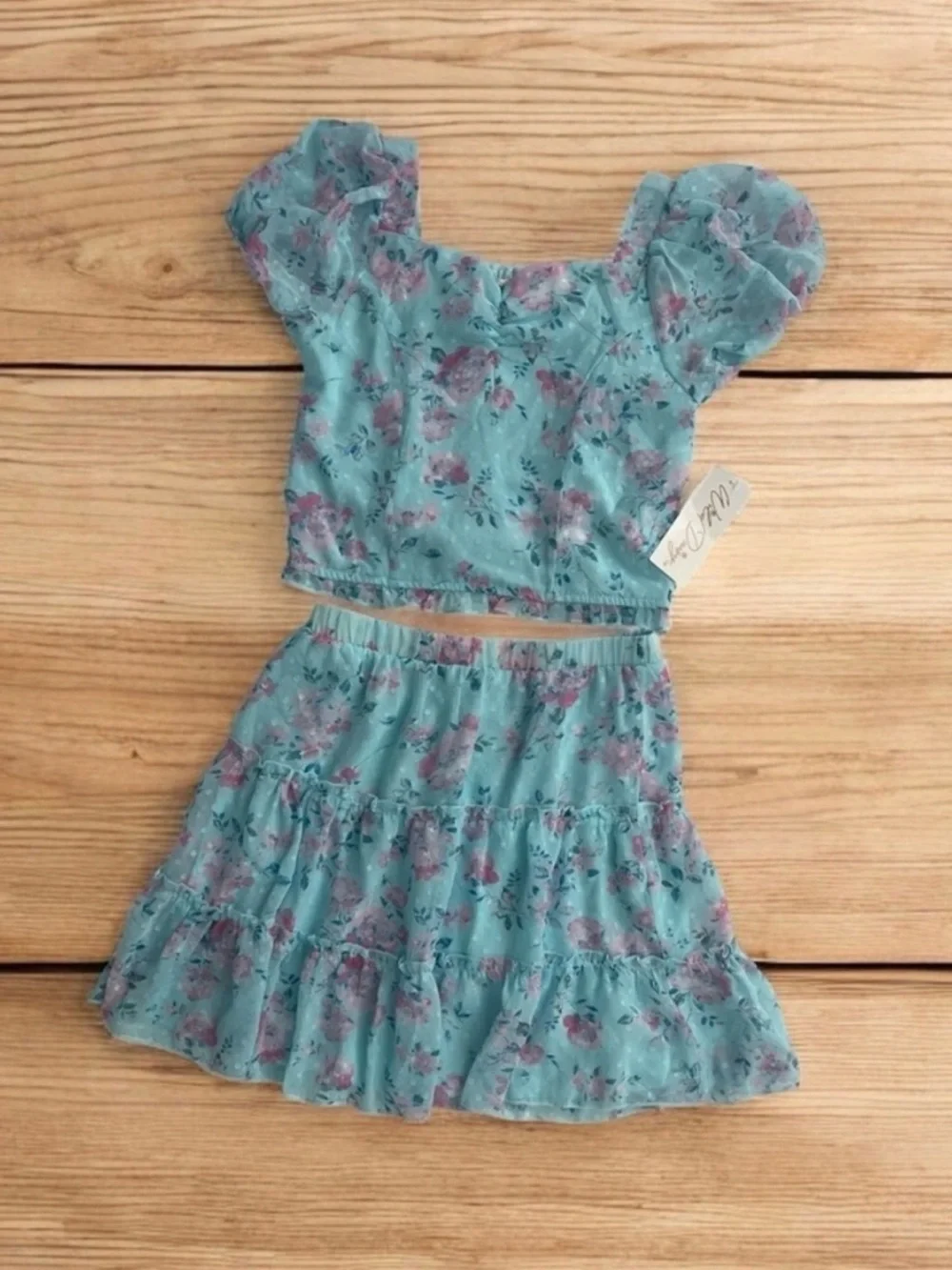 Charming Floral Kids Dress Set in Blue and Pink